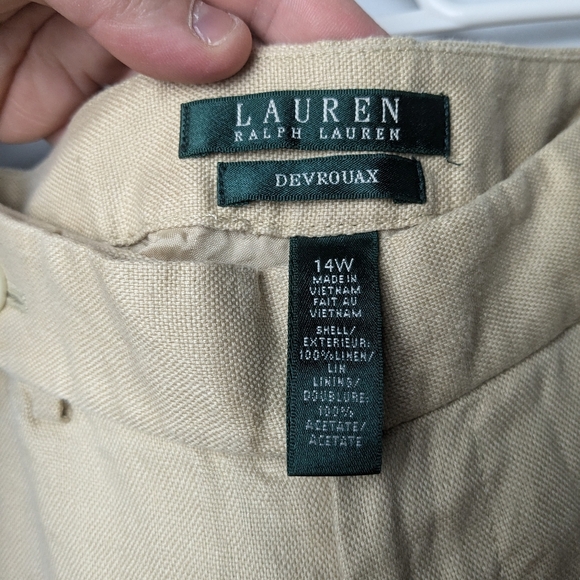 LAUREN RALPH LAUREN Devrouax 100% Linen Wide Leg Pant Size 14W Beige Color - Picture 6 of 10